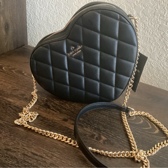 NWT Kate Spade Love Shack Black Quilted Heart Crossbody Bag Purse Handbag - Picture 3 of 12